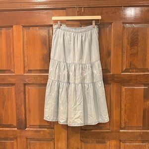 April Cornell Light Blue Tiered Embroidered Skirt XXS Boho Prairie